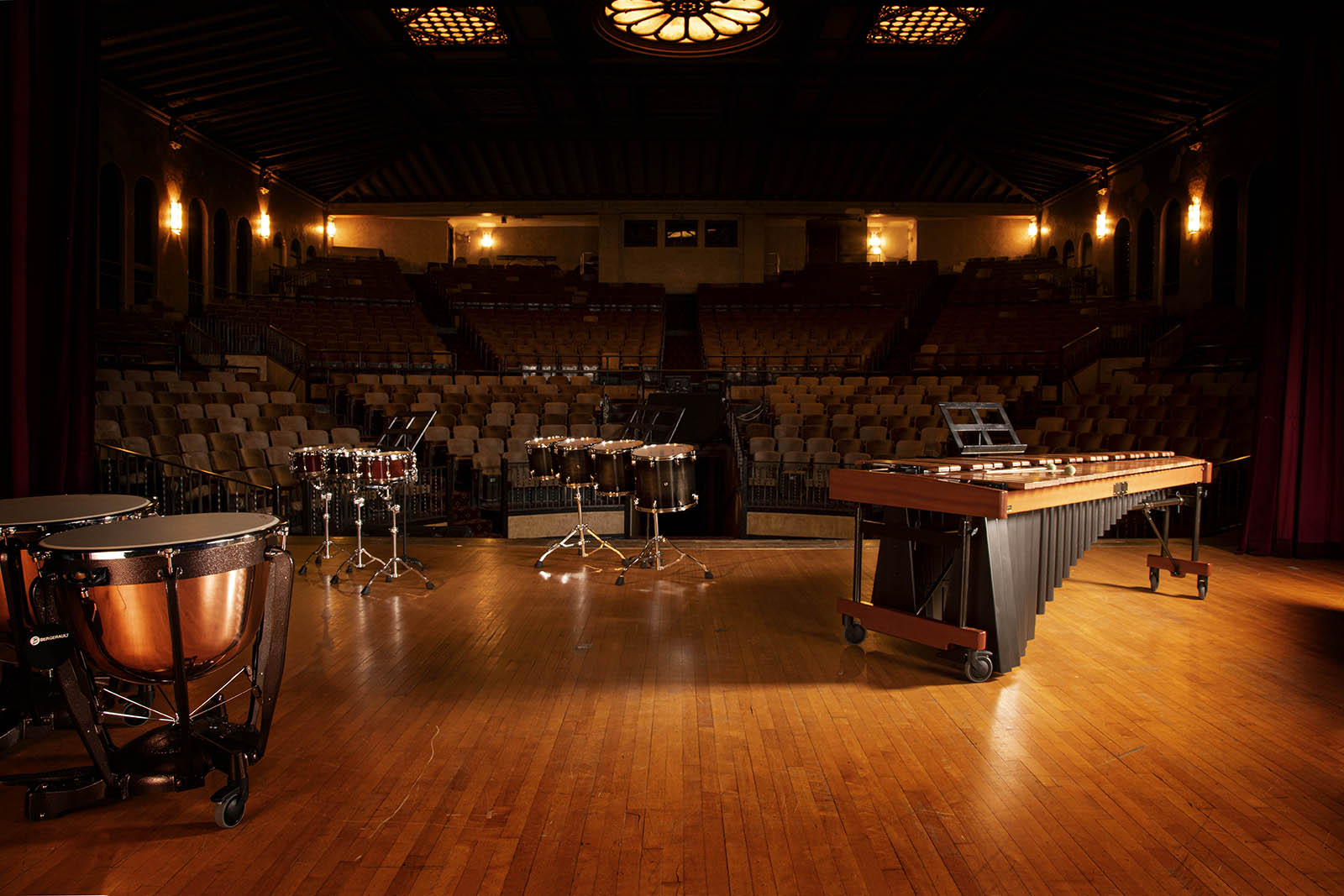 Percussion Instruments on Empty Stage